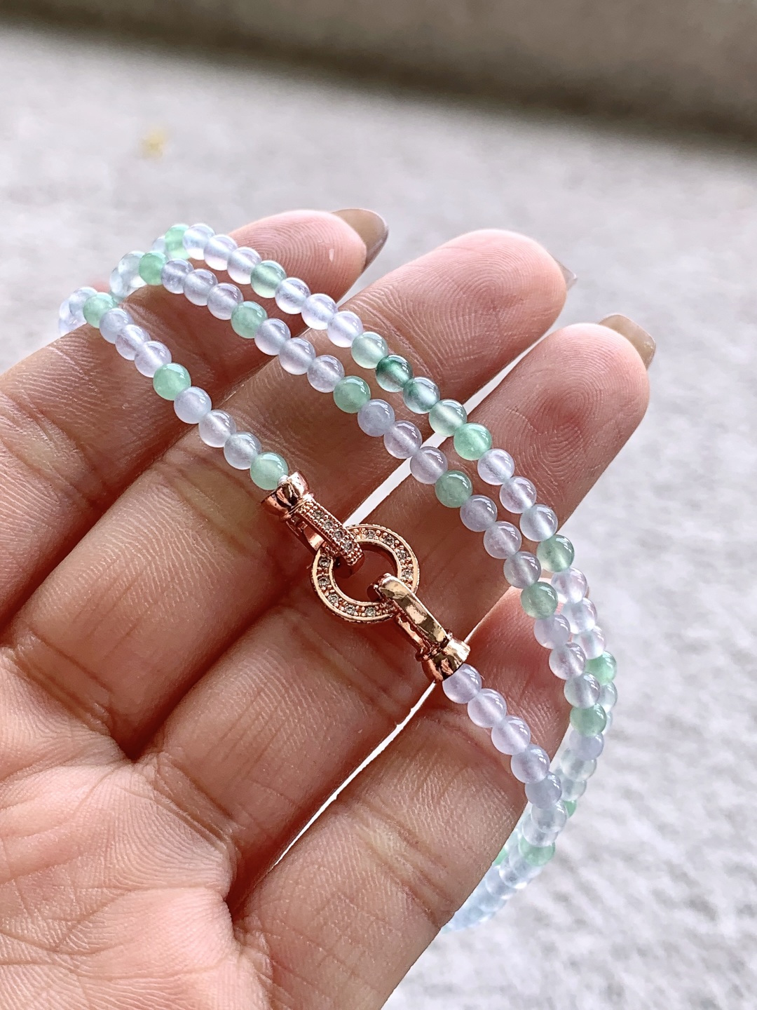 ️冰双彩珠链圆珠子珠链，缅料 性比高，3.4mm，32cm，15克