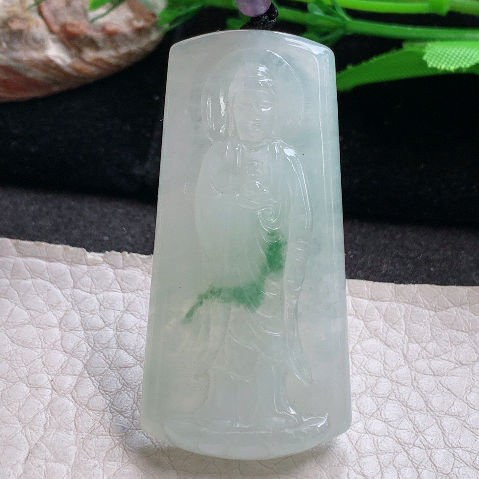 t实拍50*25*7.3缅甸翡翠A货精雕冰飘花立体大日如来佛祖玉吊坠 玉挂件