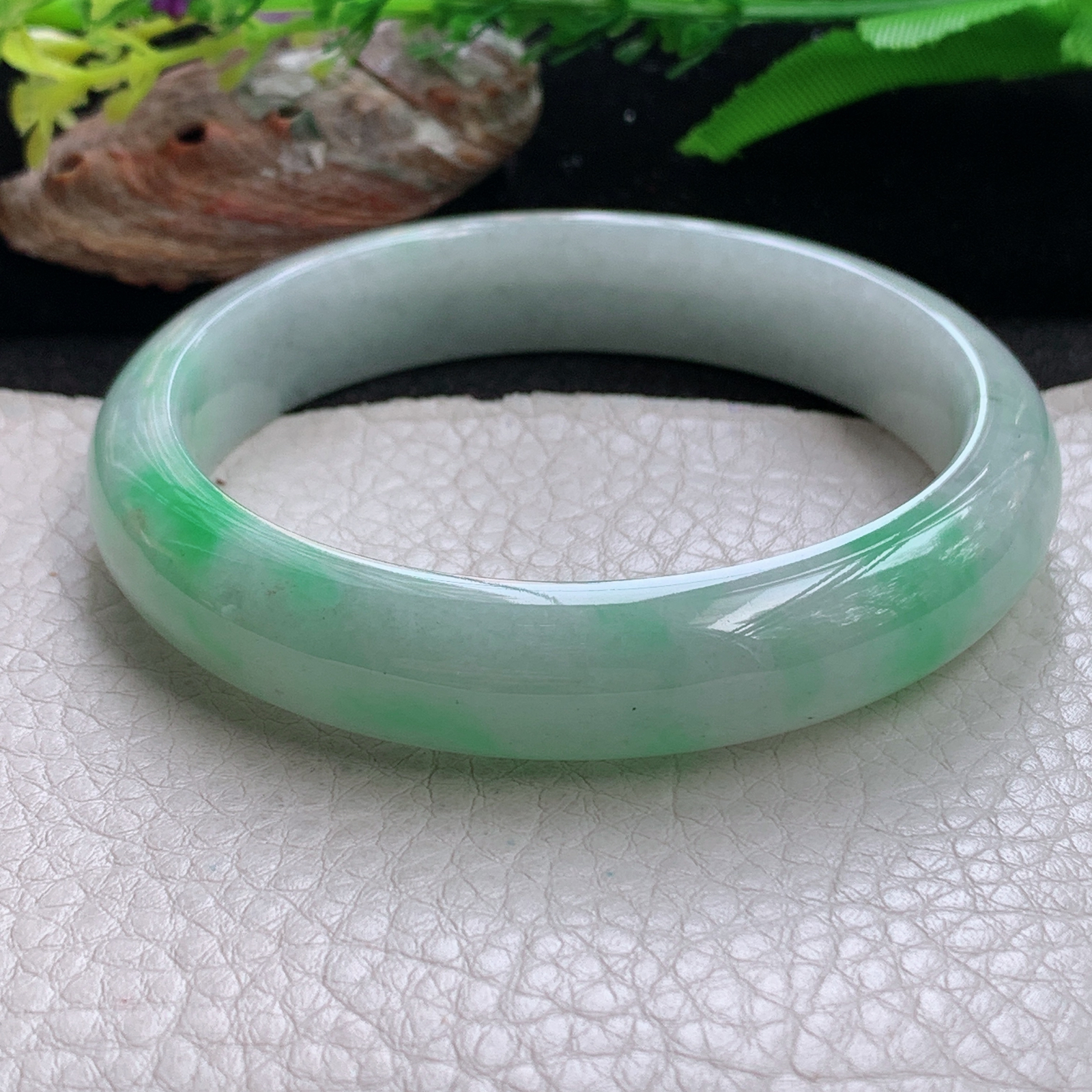 nr大圈口60*12.8*7.8平安镯 天然缅甸翡翠a货手镯飘绿水润正圈玉镯子