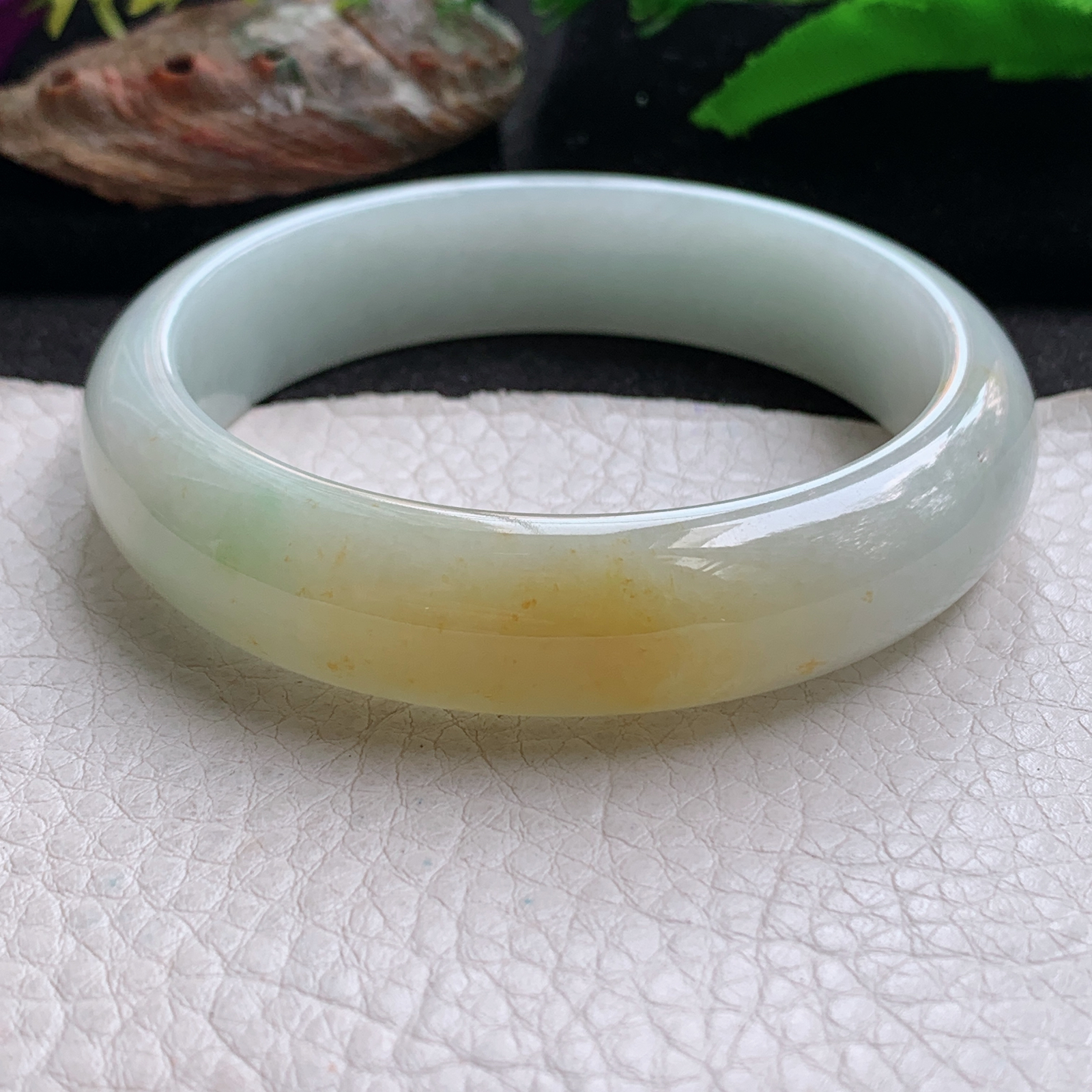 nr实拍59*14.8*8招财镯 天然缅甸翡翠a货手镯飘黄翡水润正圈玉镯子