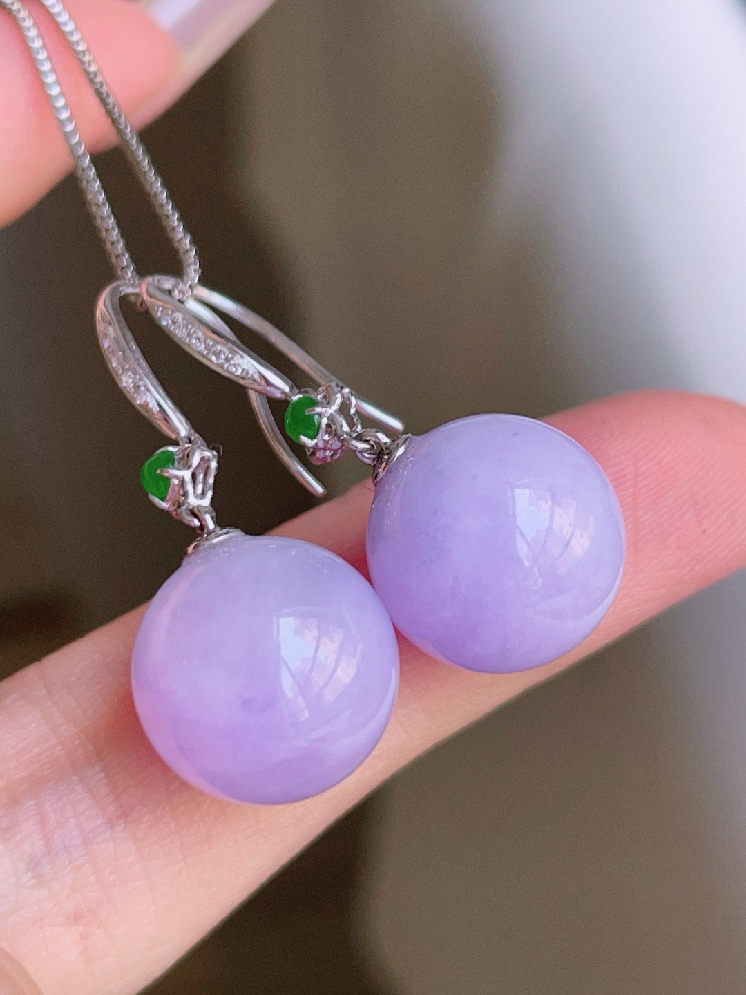 ️ 冰圆珠耳坠，色泽浓郁，种老水润，18k金镶嵌 31.5/12.2