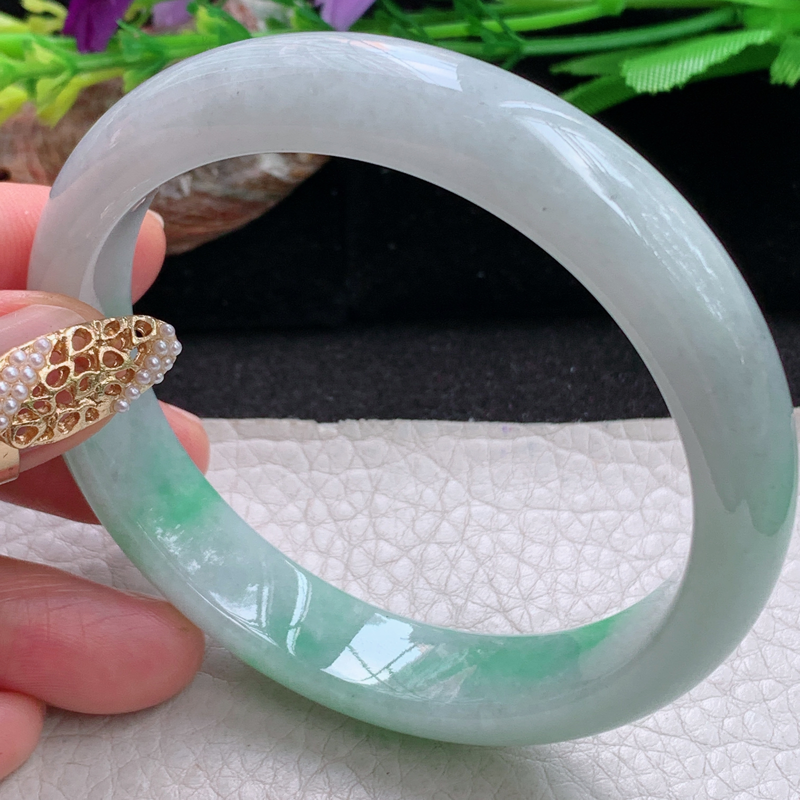 nr大圈口60*12.8*7.8平安镯 天然缅甸翡翠a货手镯飘绿水润正圈玉镯子
