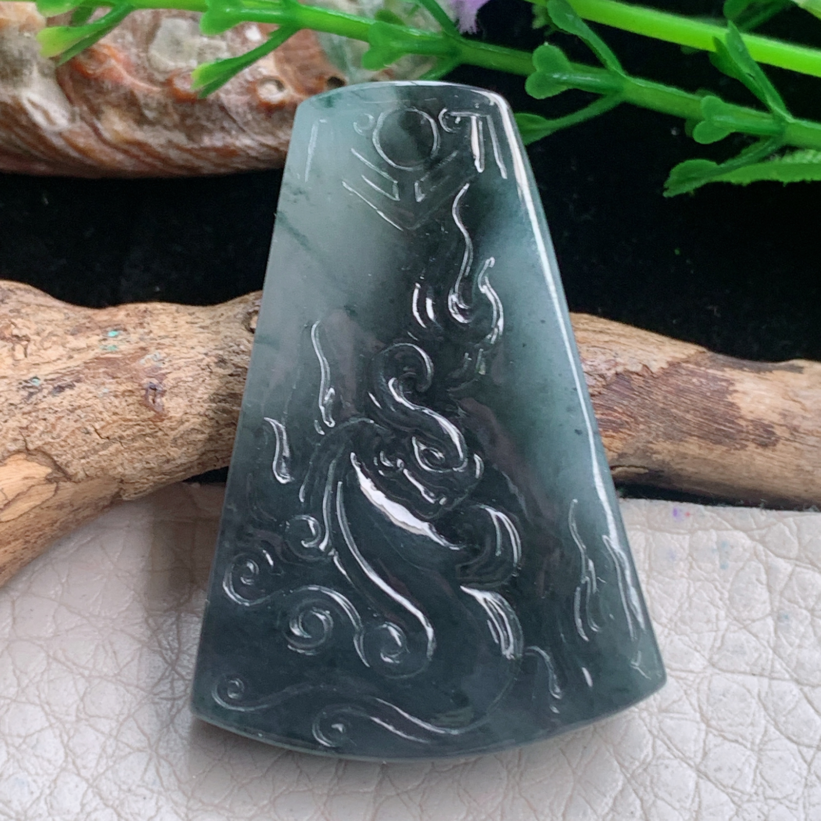 lz实拍41.3*28.8*5.8天然缅甸翡翠乌鸡种吉祥如意玉吊坠 玉挂件