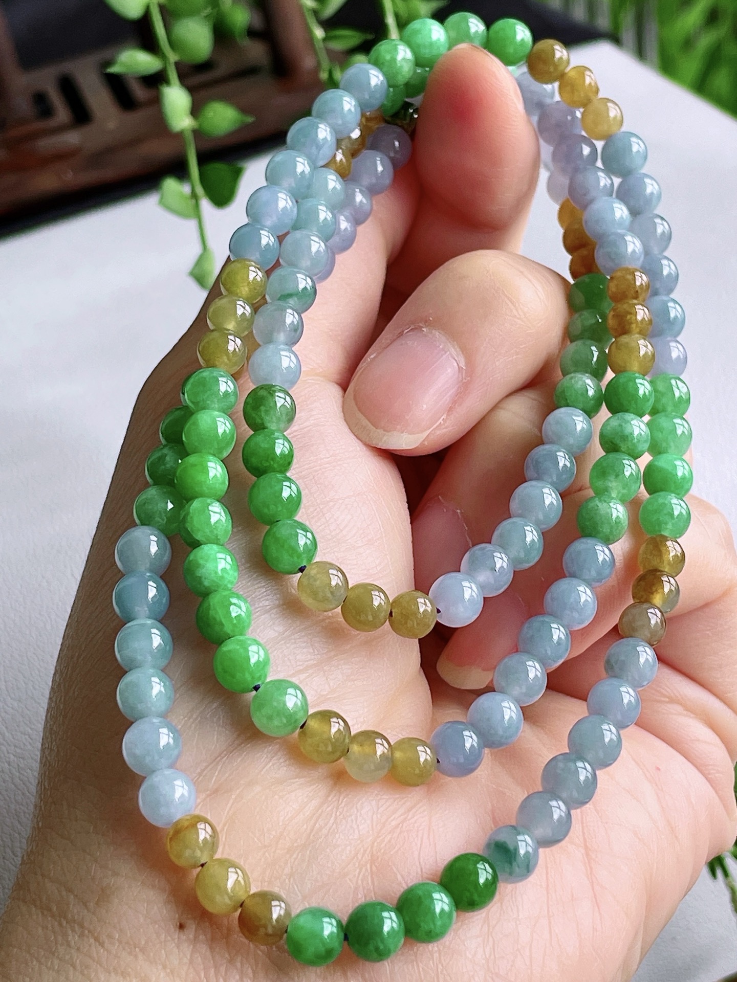 冰多宝珠链圆珠珠子珠链，缅甸，性比高，5.5mm，34cm，35.3克