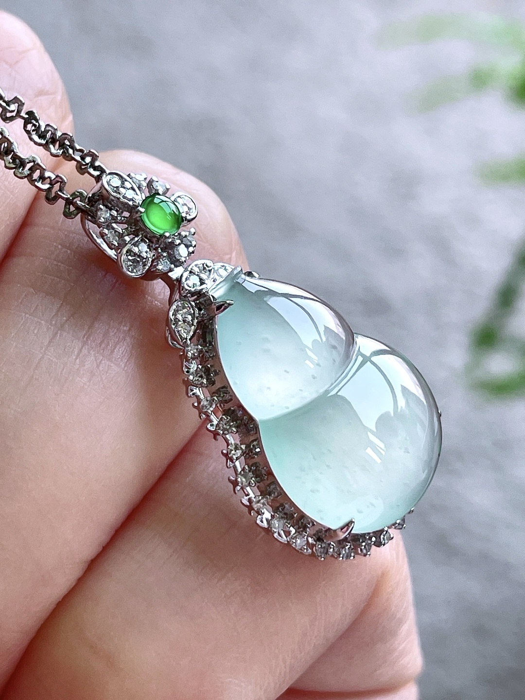 冰木那雪花棉葫芦吊坠，18k金镶嵌，无裂，性比高，29.4/16/9，编号