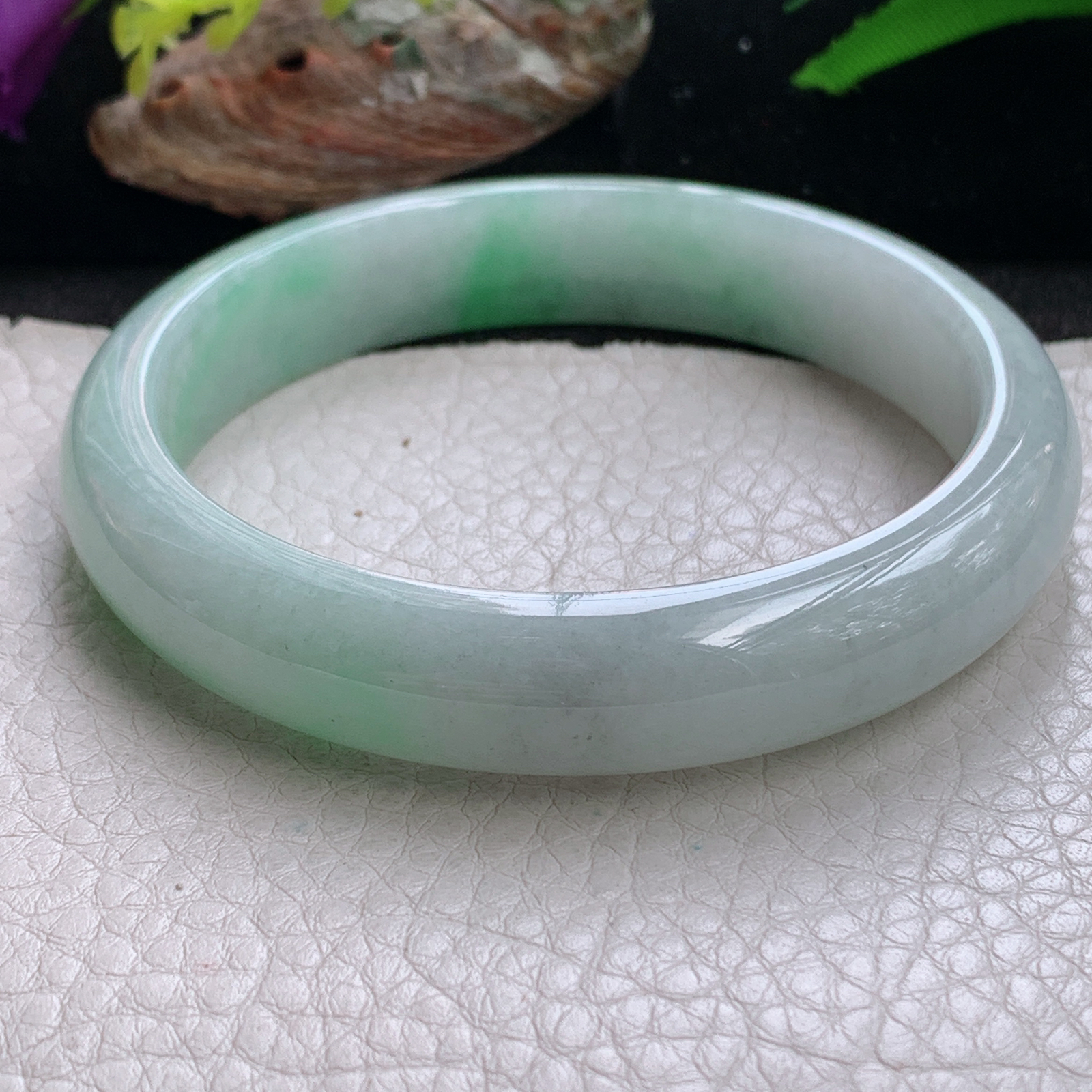 nr大圈口60*12.8*7.8平安镯 天然缅甸翡翠a货手镯飘绿水润正圈玉镯子