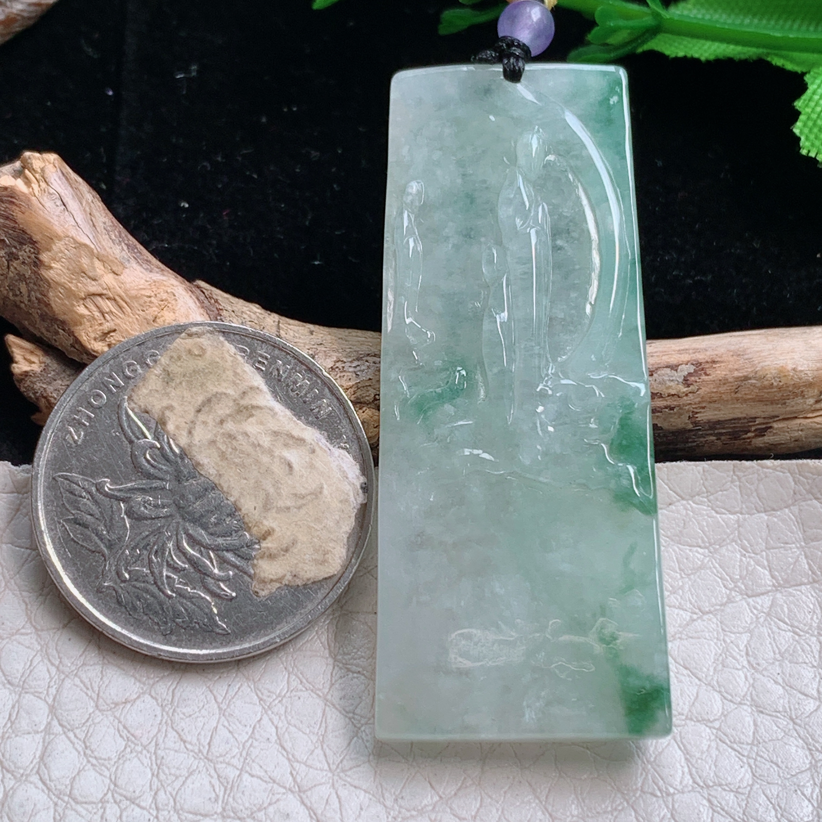 t实拍51*20.7*6.3缅甸翡翠A货精雕冰飘花无相佛祖玉吊坠 玉挂件