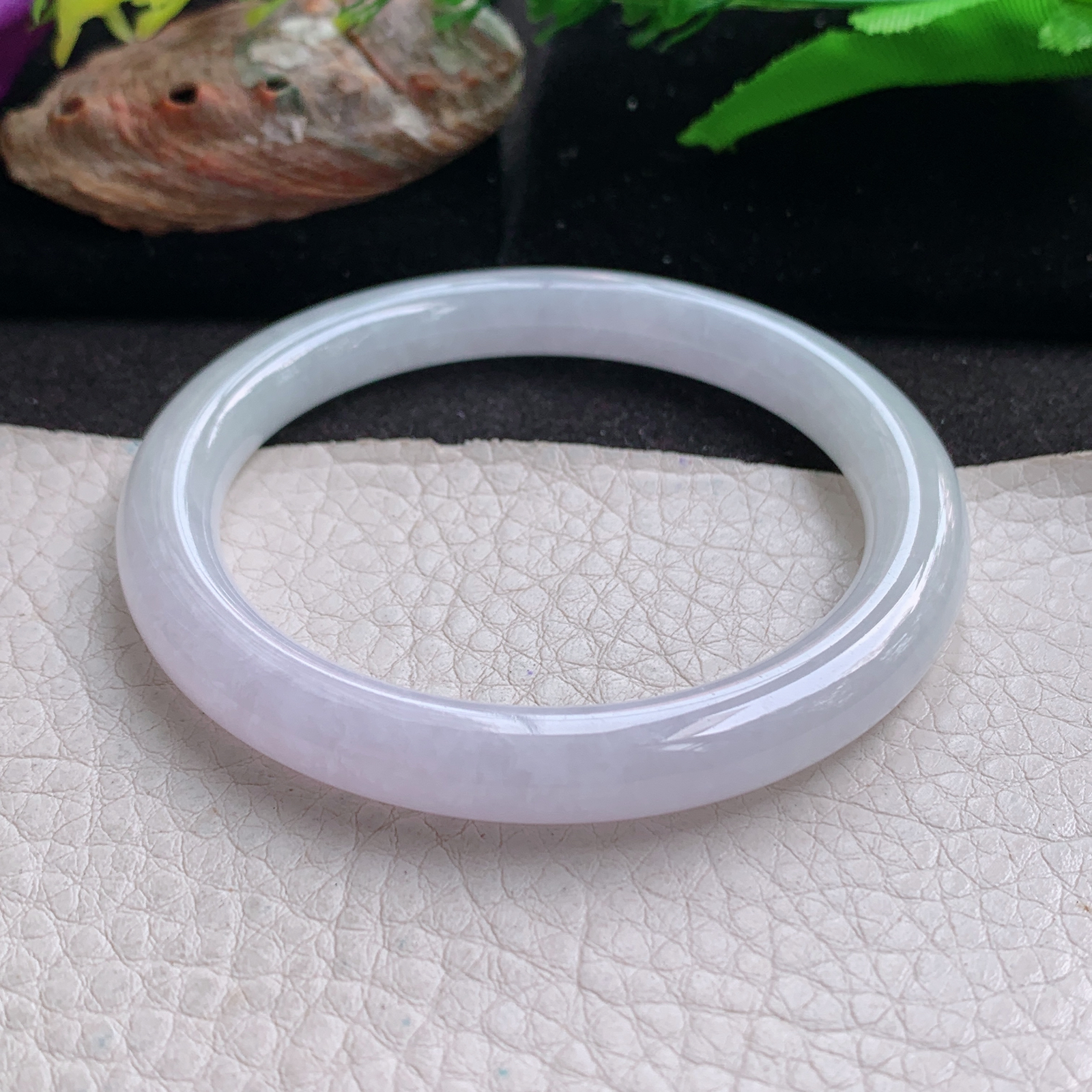 nr实拍54.5*8*8.3叮当镯 天然缅甸翡翠a货手镯冰紫圆条美人镯