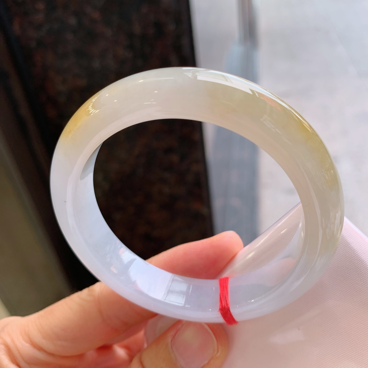 正圈冰种黄翡，无裂，尺寸：56.5/12.7/9.2，细腻