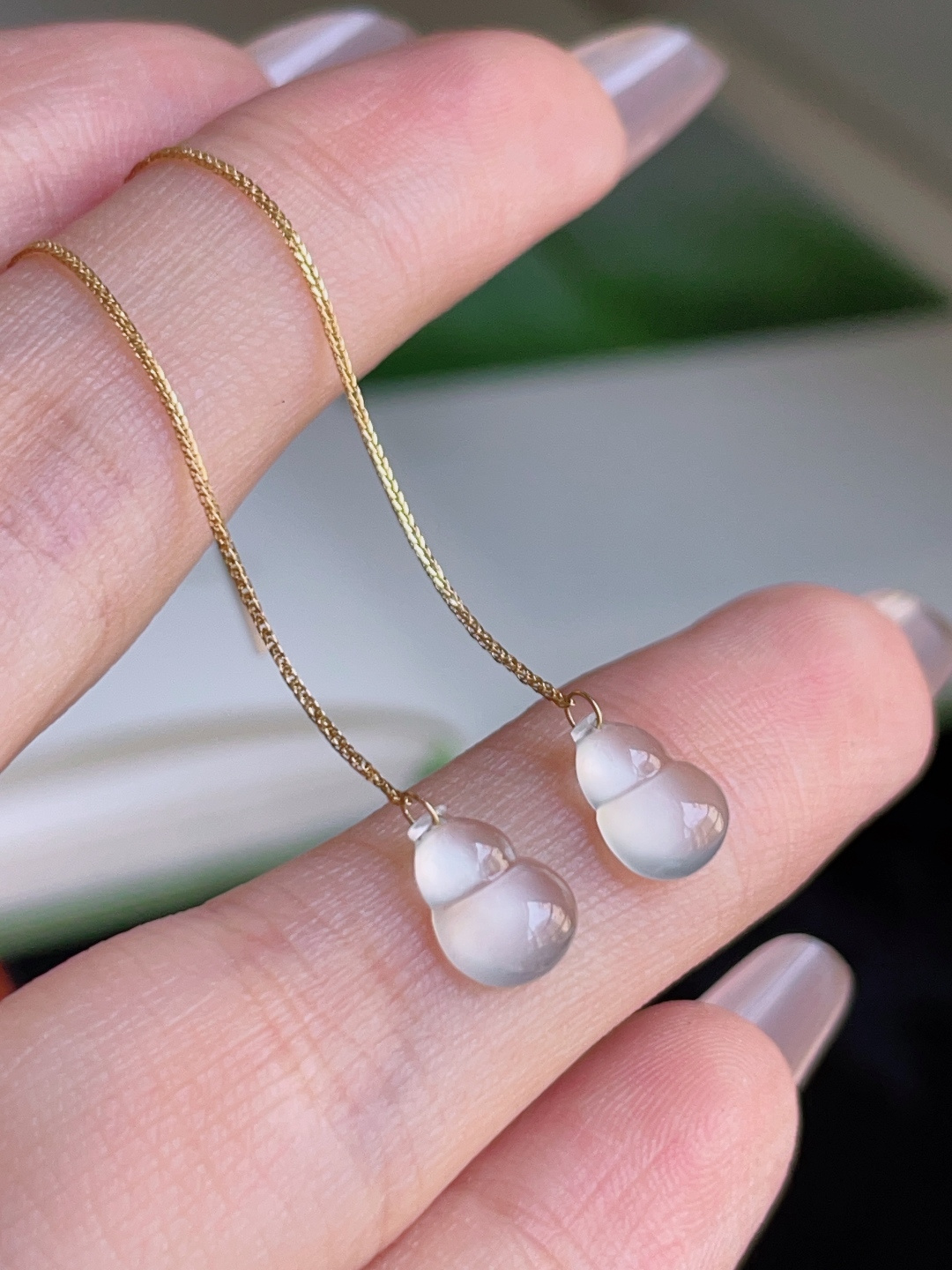 ️ 葫芦耳坠，冰润通透，种老水润，18k金镶嵌，裸石 8/5.8