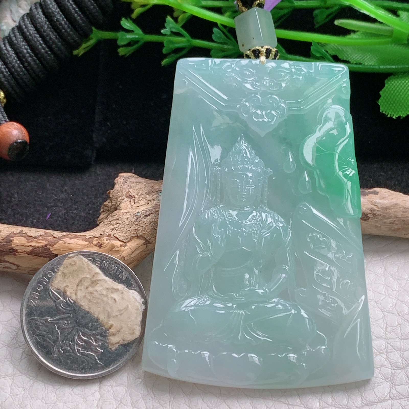 yl实拍65.8*44.8*5.6缅甸翡翠冰飘绿观音菩萨吊坠