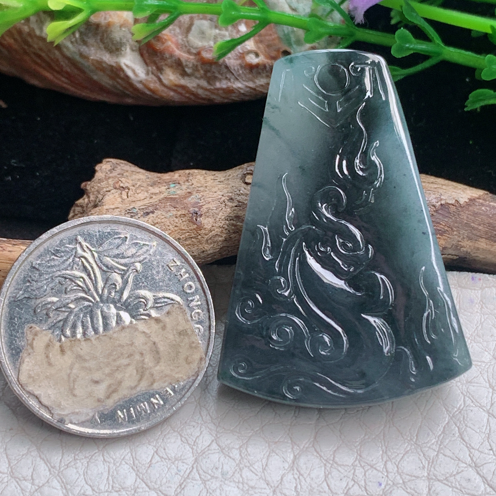 lz实拍41.3*28.8*5.8天然缅甸翡翠乌鸡种吉祥如意玉吊坠 玉挂件