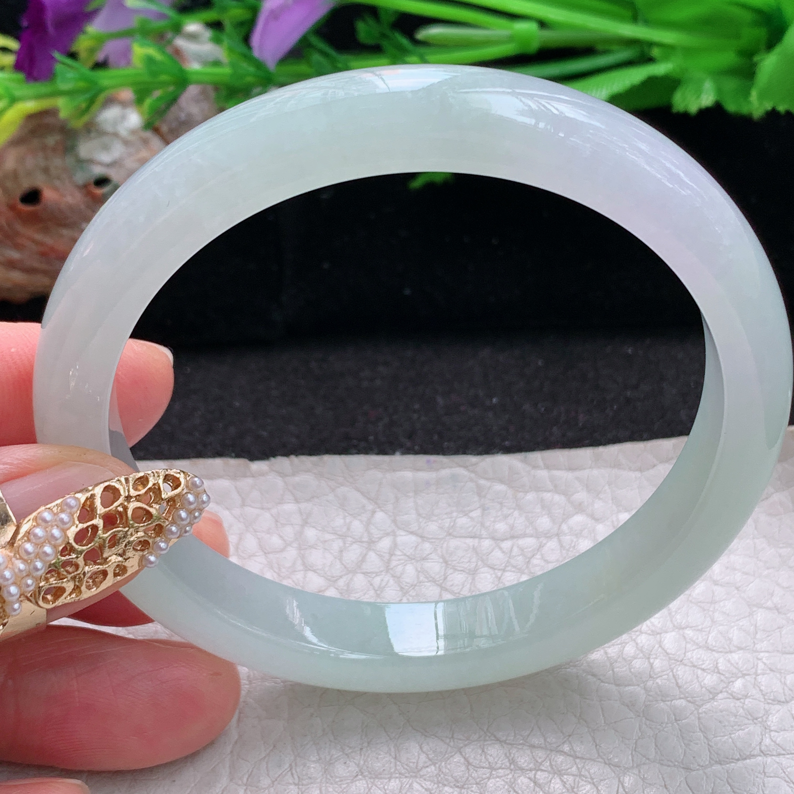 nr实拍58*9.8*7.3平安镯 天然缅甸翡翠a货手镯冰胶清新秀气正圈玉镯子