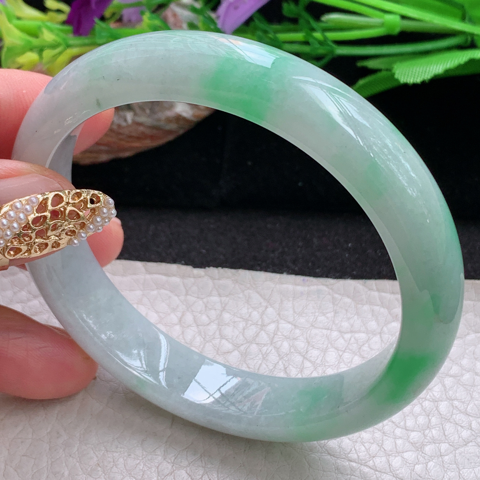 nr大圈口60*12.8*7.8平安镯 天然缅甸翡翠a货手镯飘绿水润正圈玉镯子