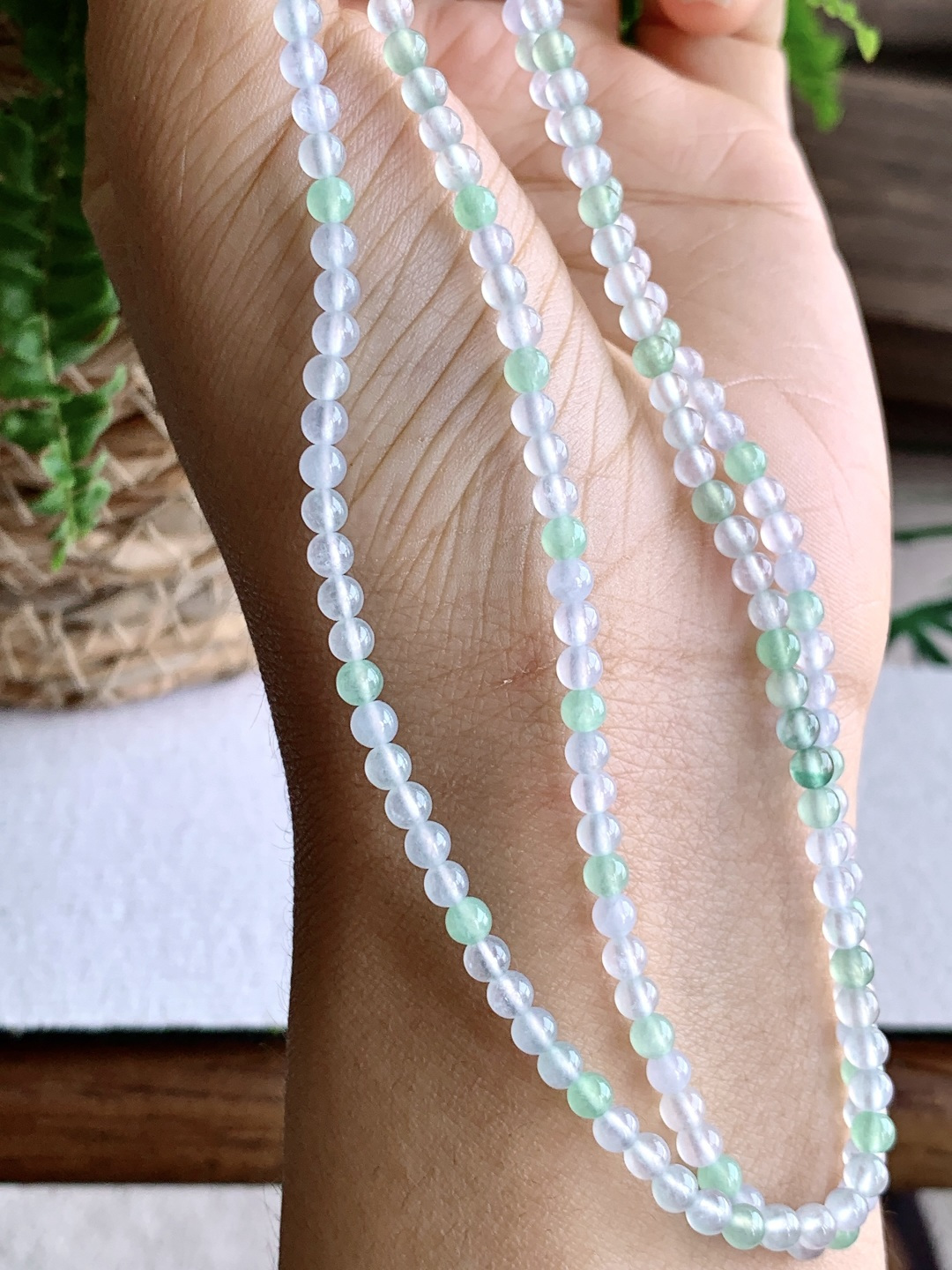 ️冰双彩珠链圆珠子珠链，缅料 性比高，3.4mm，32cm，15克