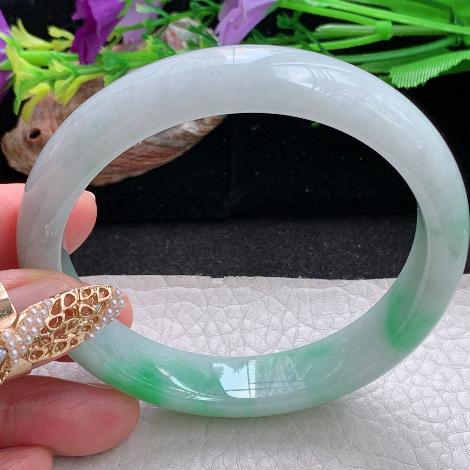 nr大圈口60*12.8*7.8平安镯 天然缅甸翡翠a货手镯飘绿水润正圈玉镯子