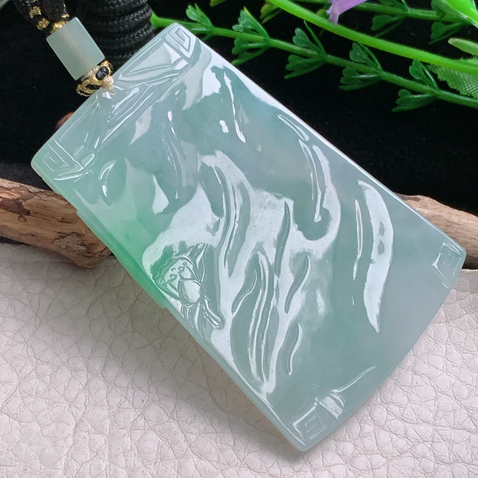 yl实拍65.8*44.8*5.6缅甸翡翠冰飘绿观音菩萨吊坠