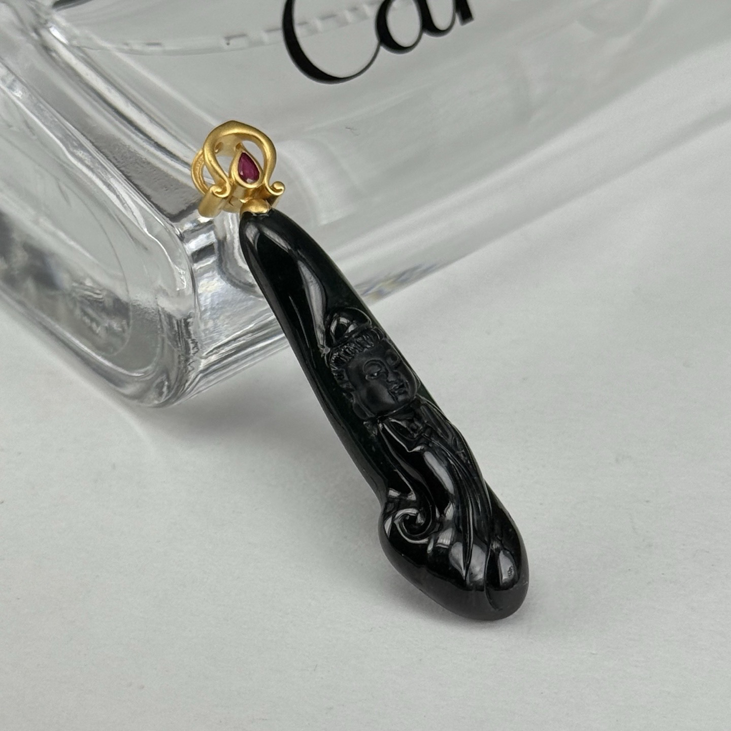 墨翠宝宝观音 种好色正 黑度极好 打灯通透油性十足  尺寸44.3