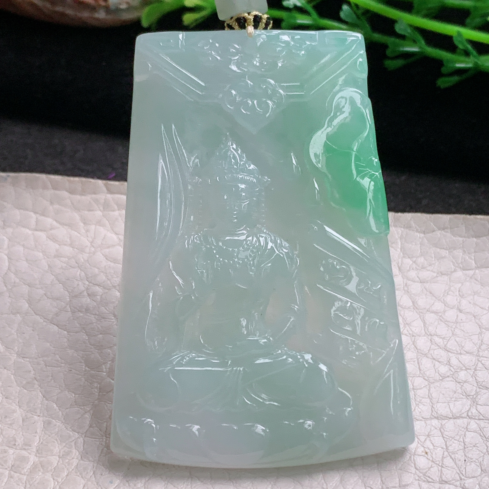 yl实拍65.8*44.8*5.6缅甸翡翠冰飘绿观音菩萨吊坠