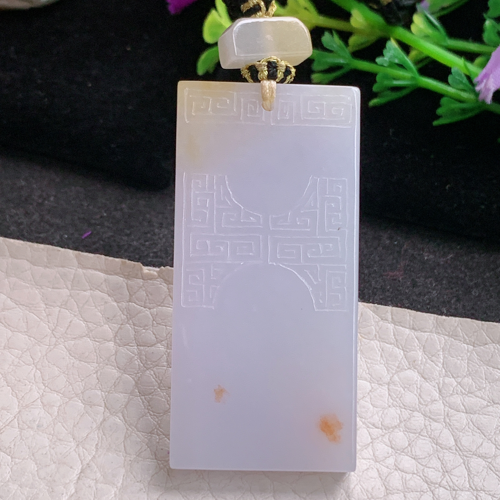 yl实拍49.3*23.5*5.5缅甸翡翠淡粉紫平安无事牌吊坠 雕花复古祥云平安玉坠