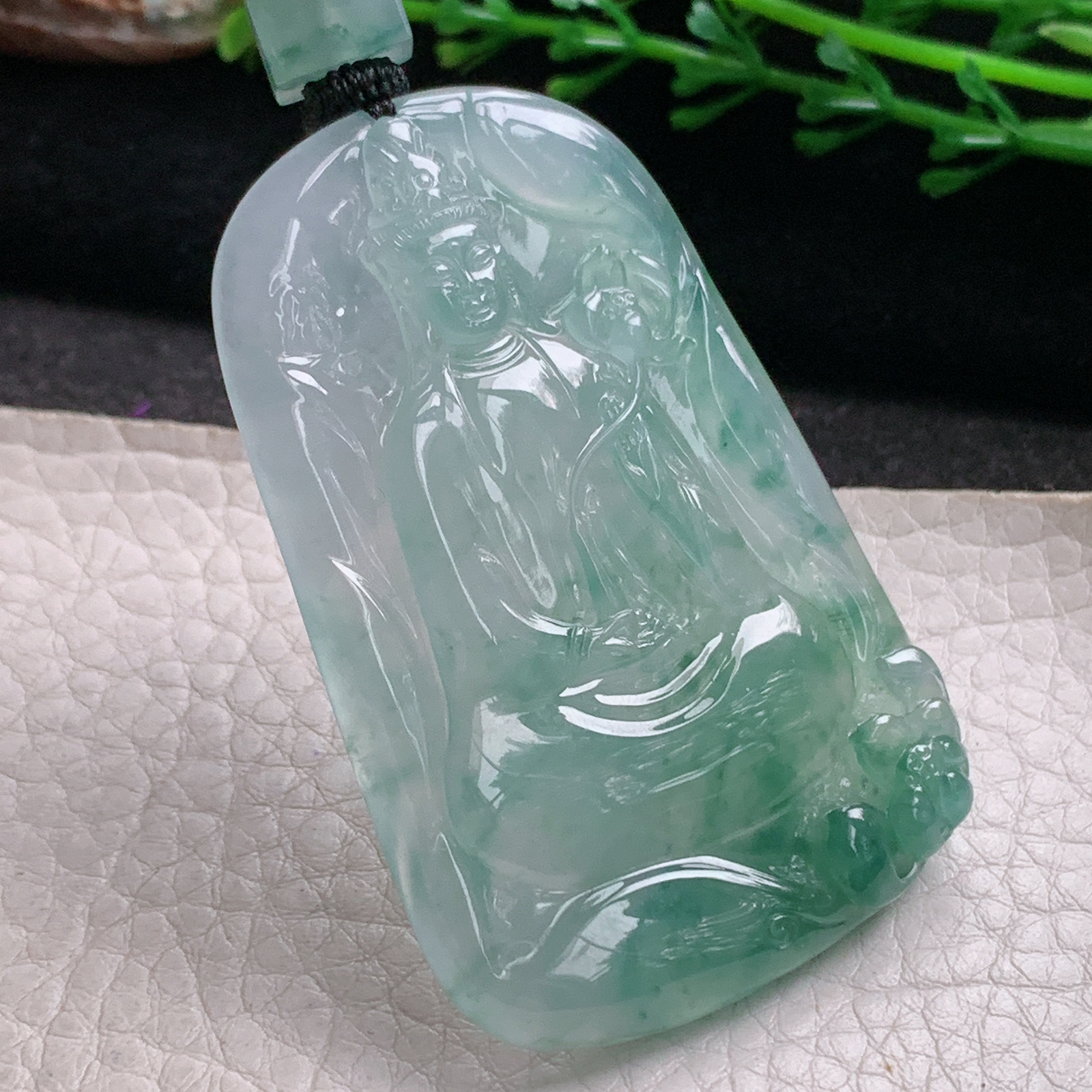 yl实拍60*39.8*5.6缅甸翡翠冰种大势至观音吊坠 厚装持莲观音菩萨守护神