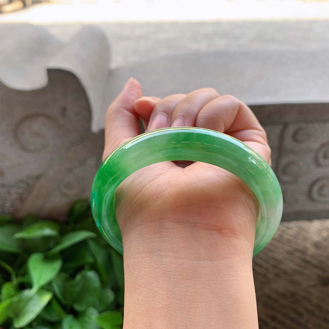 大圈口 58.7-12.8-8.7【芙蓉绿正圈手镯】正圈58 59可戴