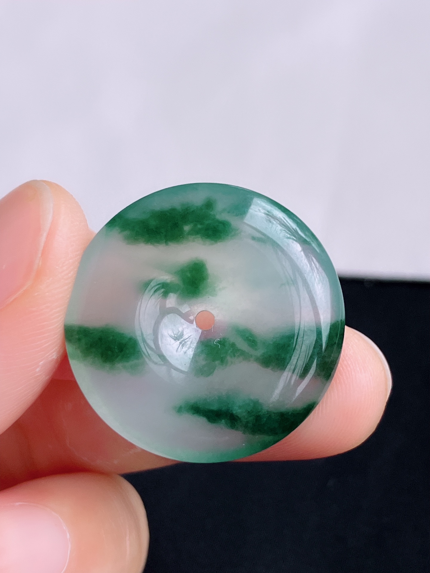 ️冰飘花平安扣，晶莹剔透，花色清爽灵动，尺寸26.5/5，自然光实拍