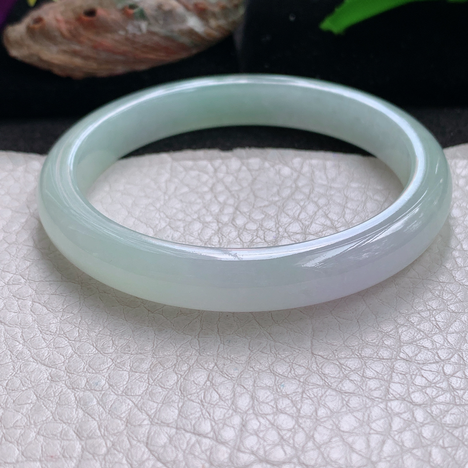 nr实拍58*9.8*7.3平安镯 天然缅甸翡翠a货手镯冰胶清新秀气正圈玉镯子