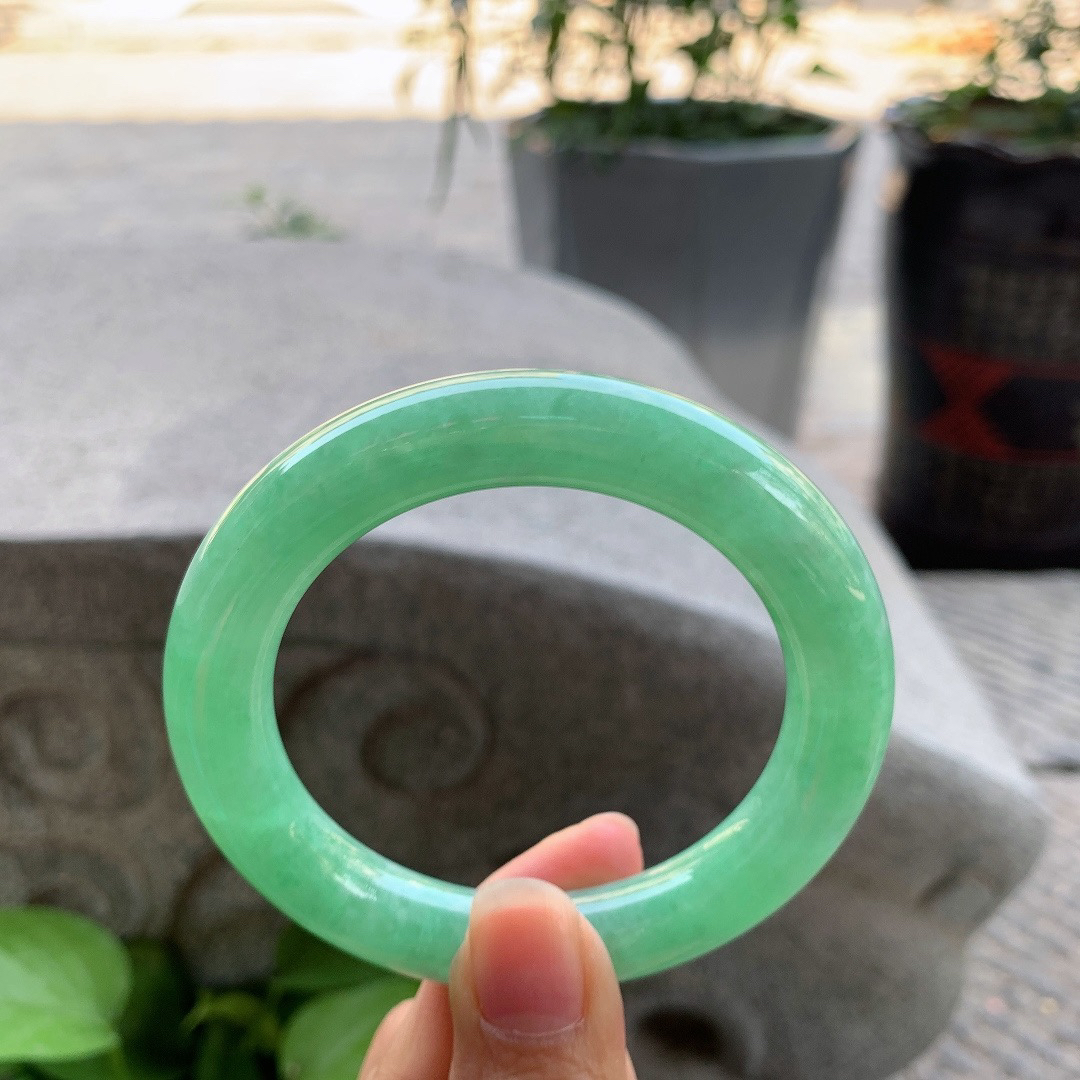 圈口55.5-11.1 【满绿圆条手镯】圆条55 56可戴