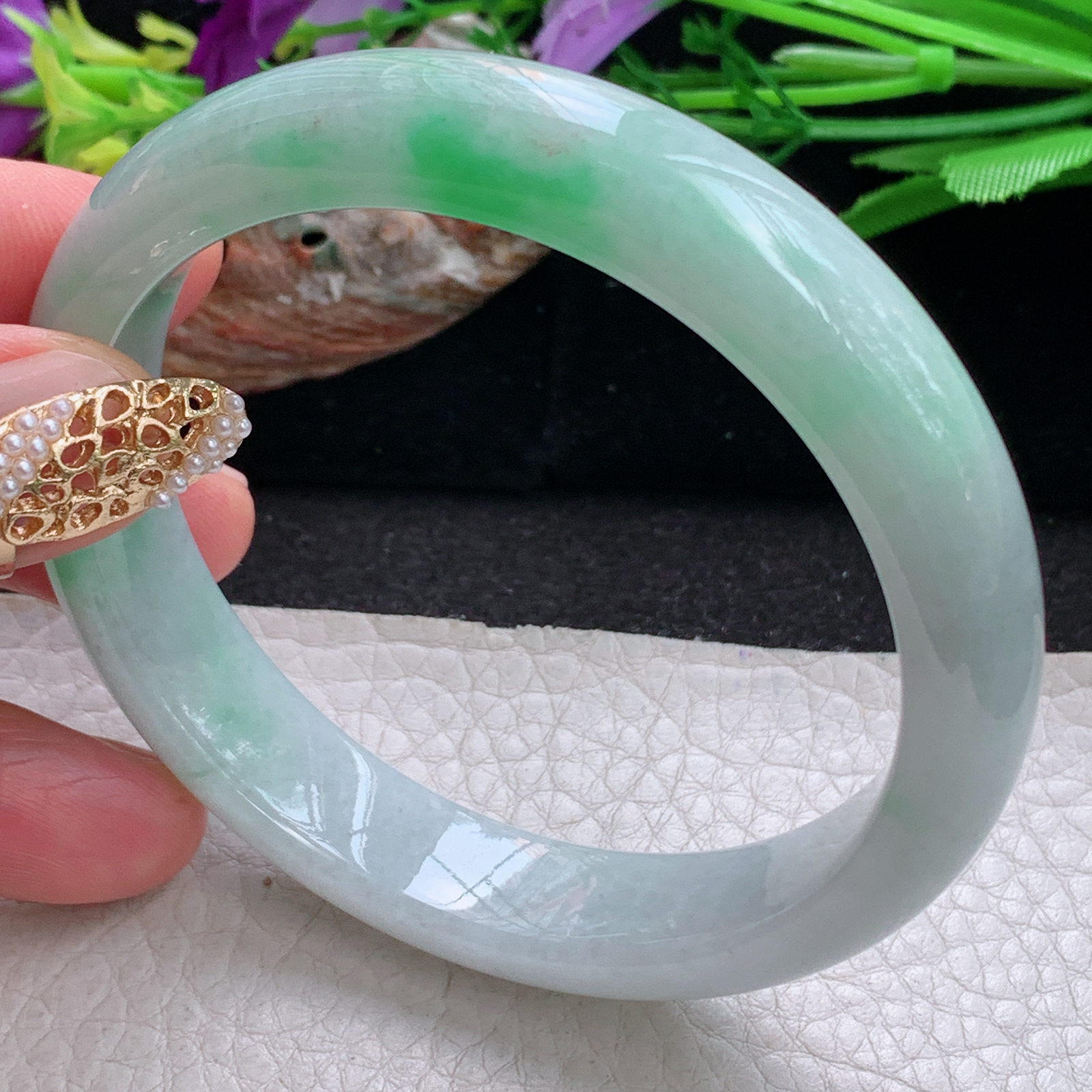 nr大圈口60*12.8*7.8平安镯 天然缅甸翡翠a货手镯飘绿水润正圈玉镯子