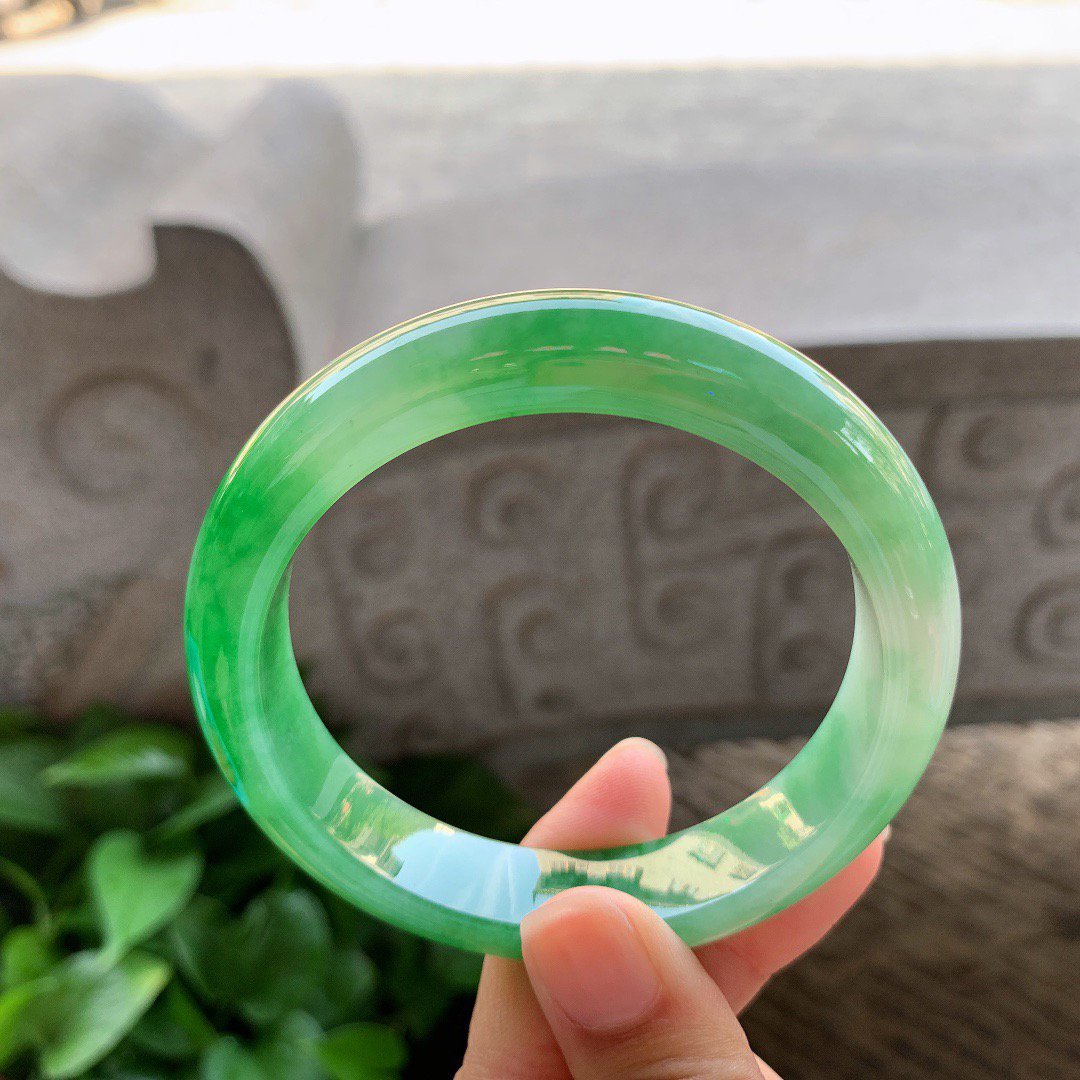 大圈口 58.7-12.8-8.7【芙蓉绿正圈手镯】正圈58 59可戴