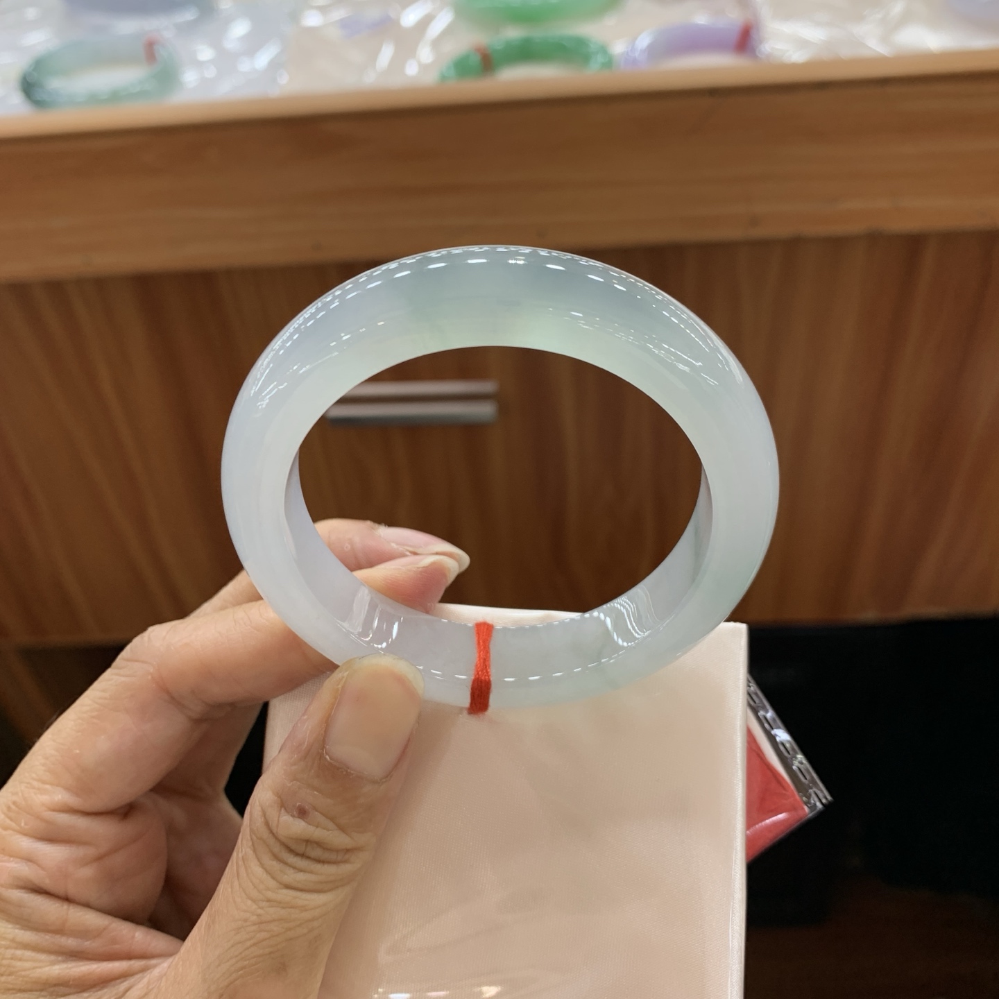 042332JM  冰飘花正圈翡翠手镯  54.5-12.7-9.2，编号042332JM