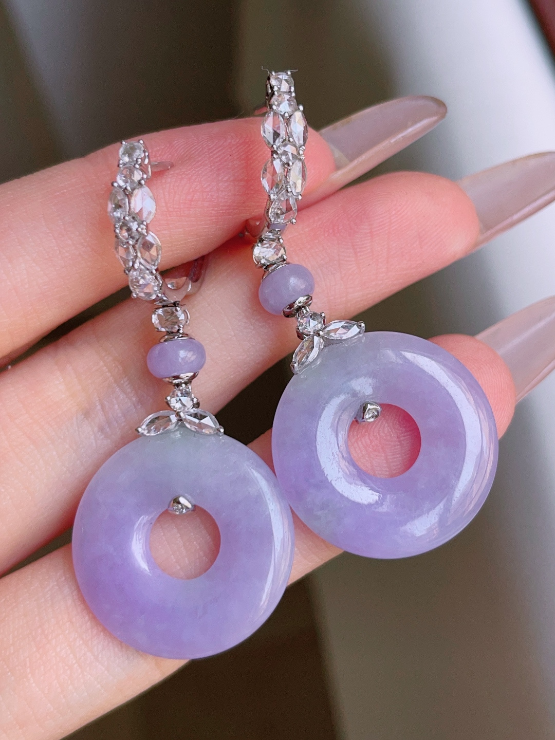 ️ 冰种甜甜圈耳坠，色泽浓郁，种老水润，18k金镶嵌 48.6/21.3/3.5