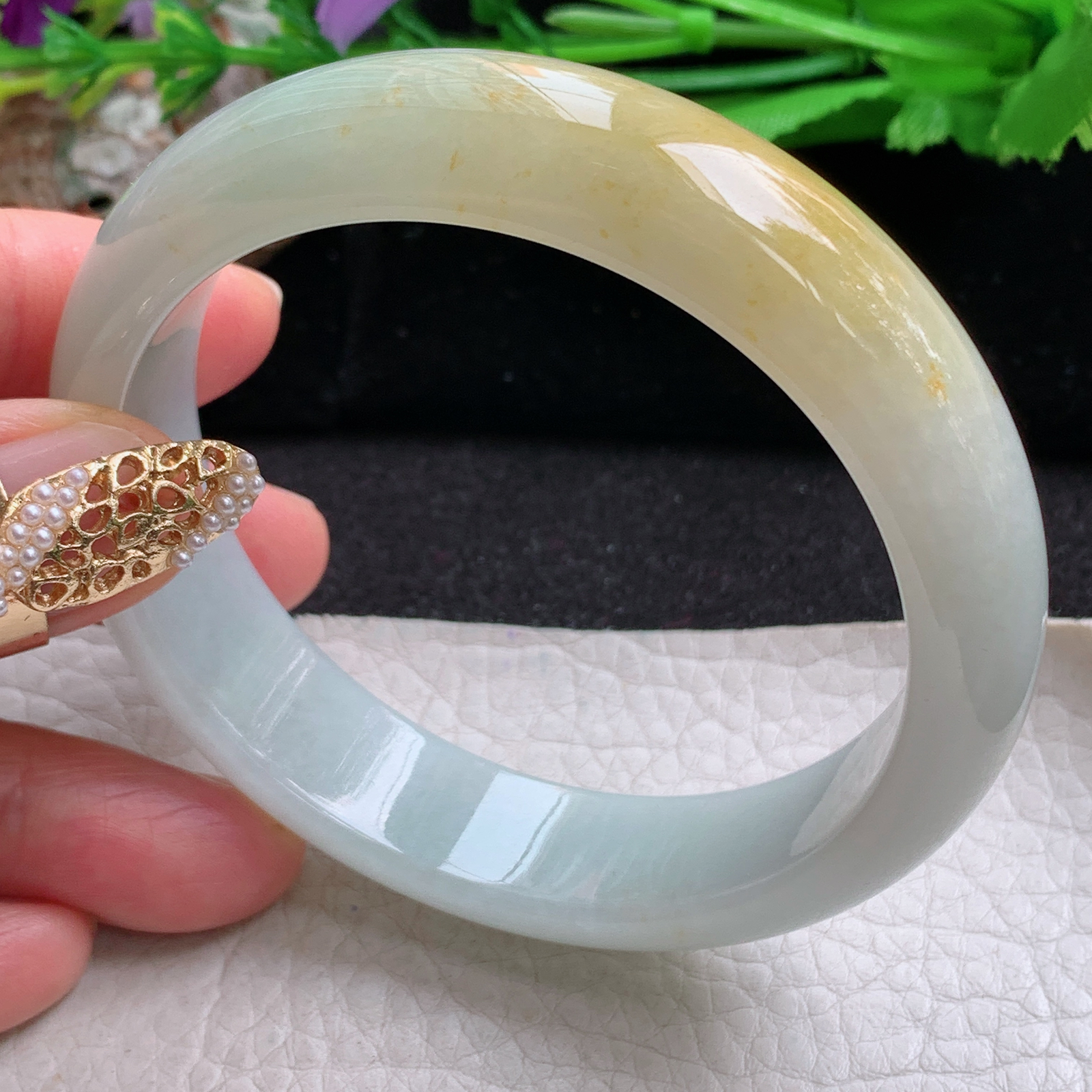 nr实拍59*14.8*8招财镯 天然缅甸翡翠a货手镯飘黄翡水润正圈玉镯子