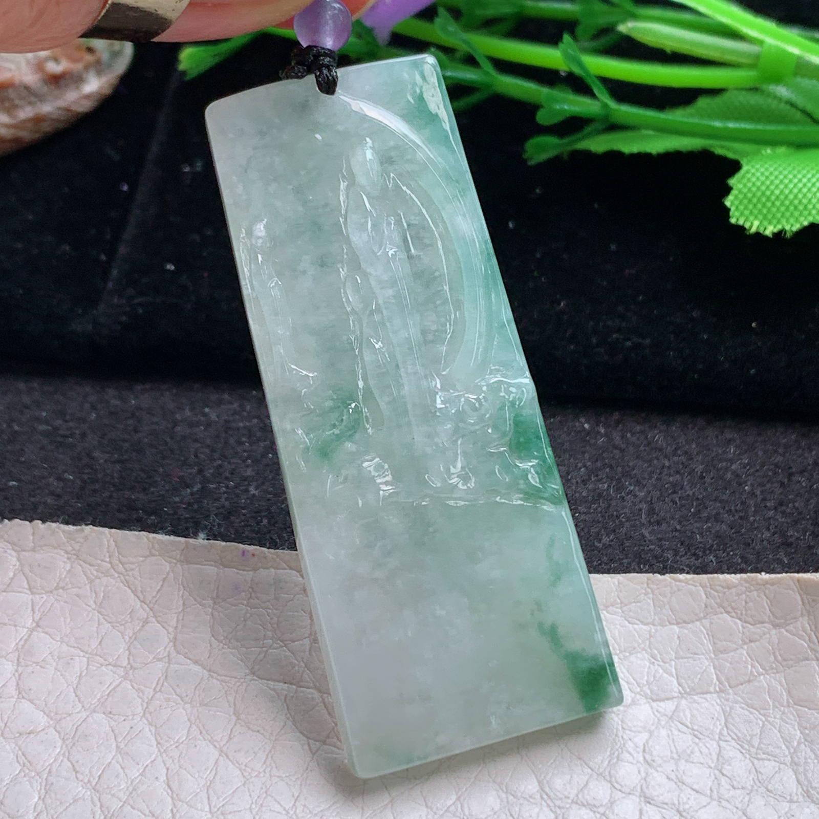 t实拍51*20.7*6.3缅甸翡翠A货精雕冰飘花无相佛祖玉吊坠 玉挂件