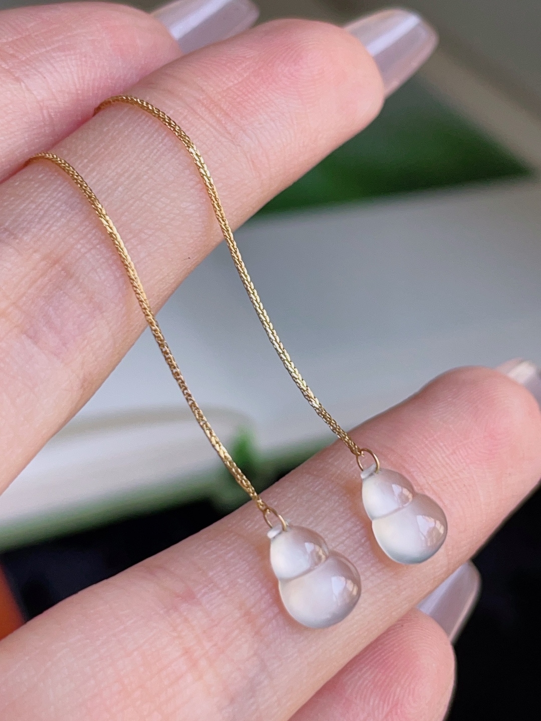 ️ 葫芦耳坠，冰润通透，种老水润，18k金镶嵌，裸石 8/5.8