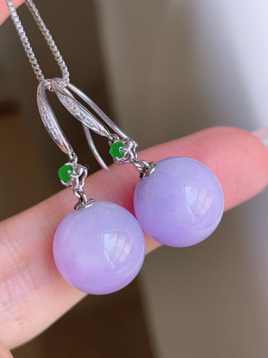 ️ 冰圆珠耳坠，色泽浓郁，种老水润，18k金镶嵌 31.5/12.2