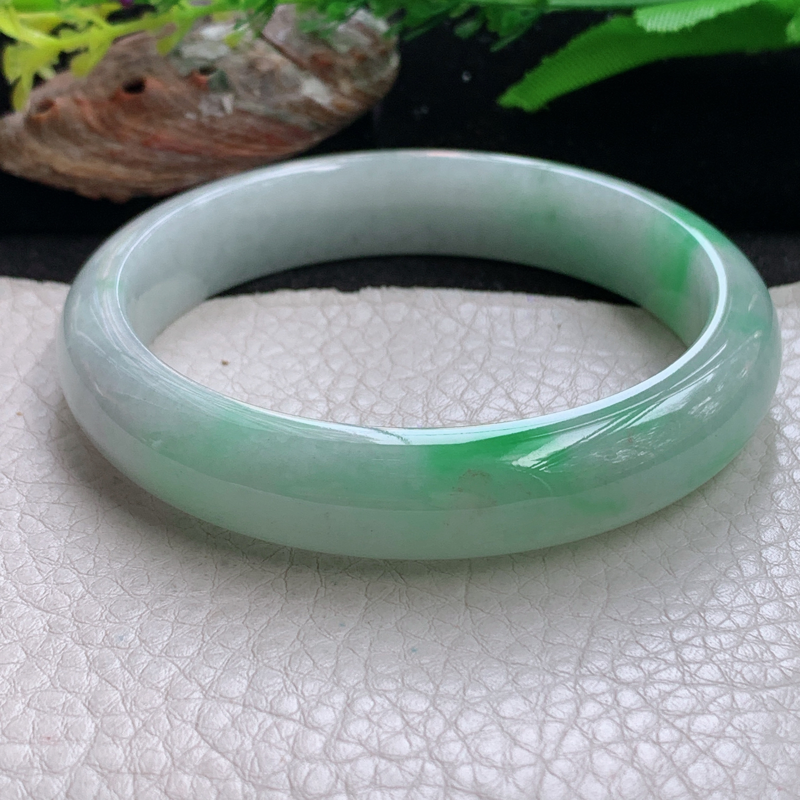 nr大圈口60*12.8*7.8平安镯 天然缅甸翡翠a货手镯飘绿水润正圈玉镯子