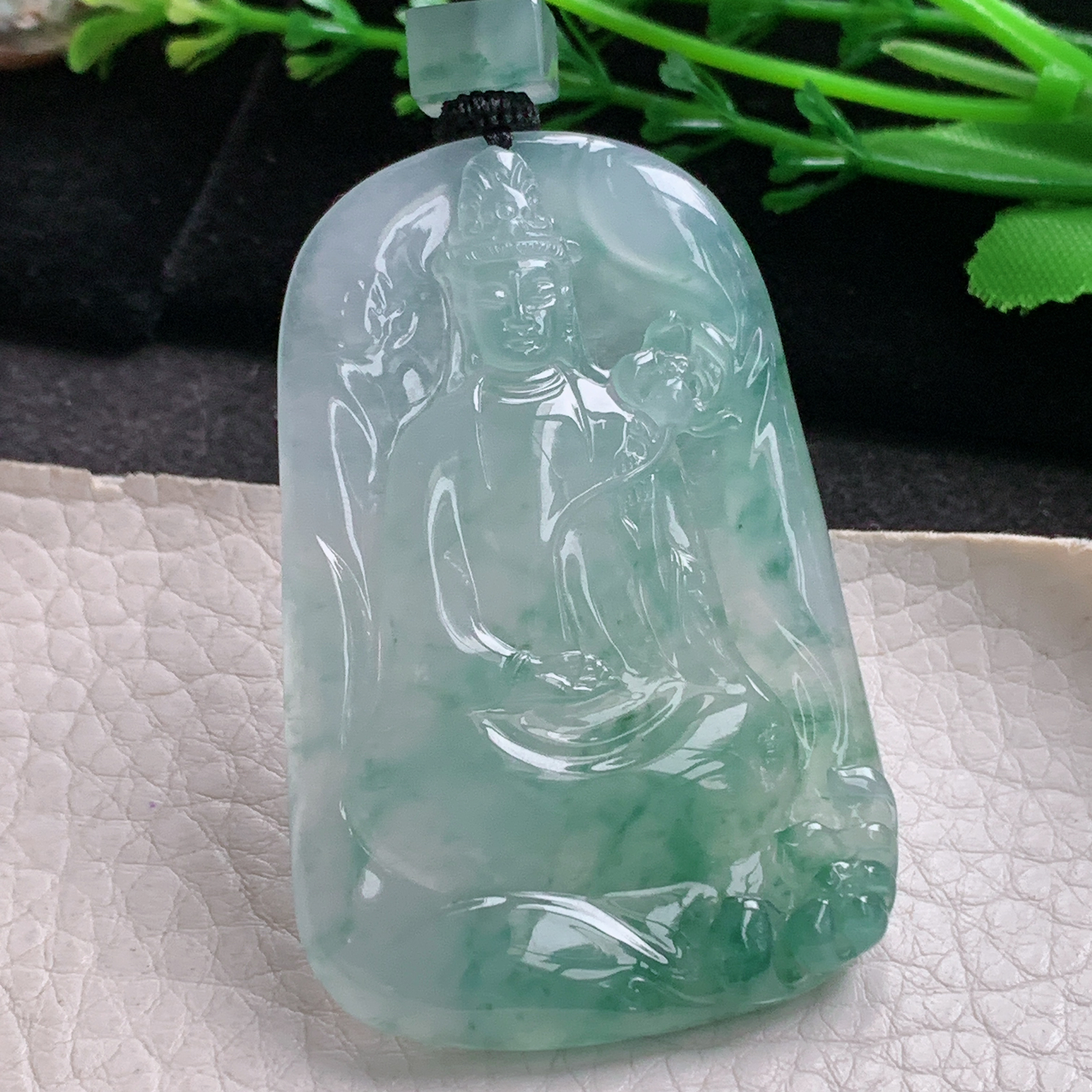 yl实拍60*39.8*5.6缅甸翡翠冰种大势至观音吊坠 厚装持莲观音菩萨守护神
