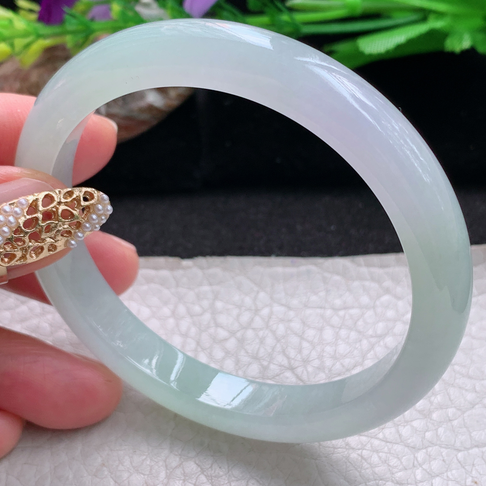 nr实拍58*9.8*7.3平安镯 天然缅甸翡翠a货手镯冰胶清新秀气正圈玉镯子