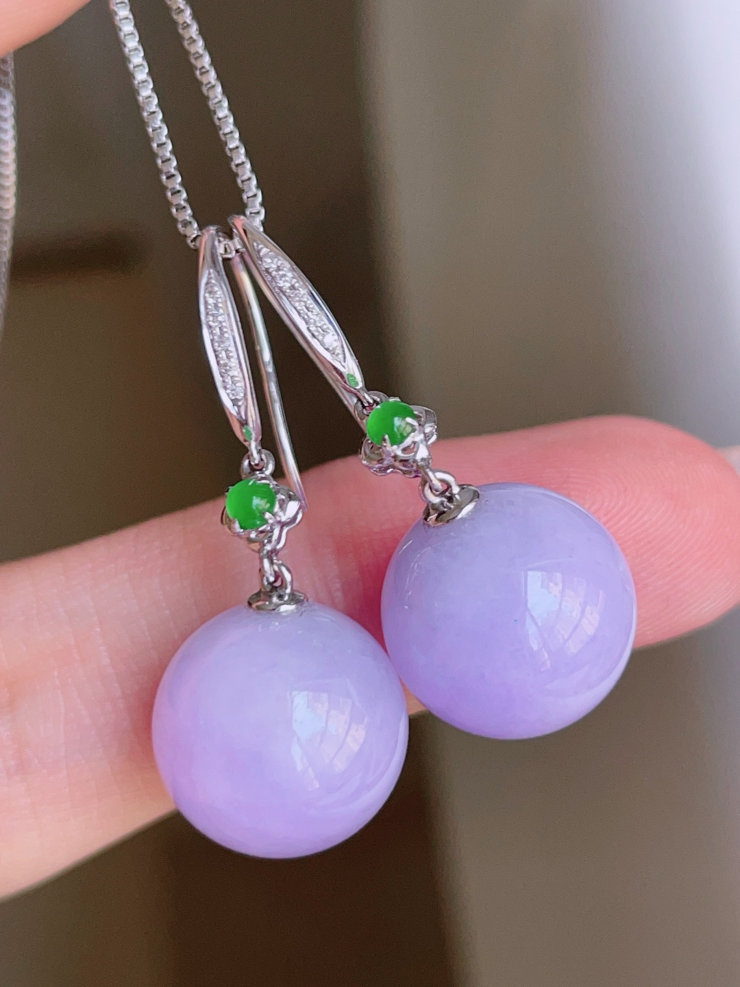 ️ 冰圆珠耳坠，色泽浓郁，种老水润，18k金镶嵌 31.5/12.2