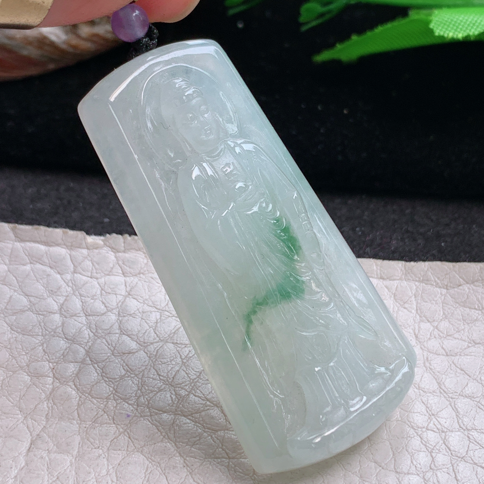 t实拍50*25*7.3缅甸翡翠A货精雕冰飘花立体大日如来佛祖玉吊坠 玉挂件