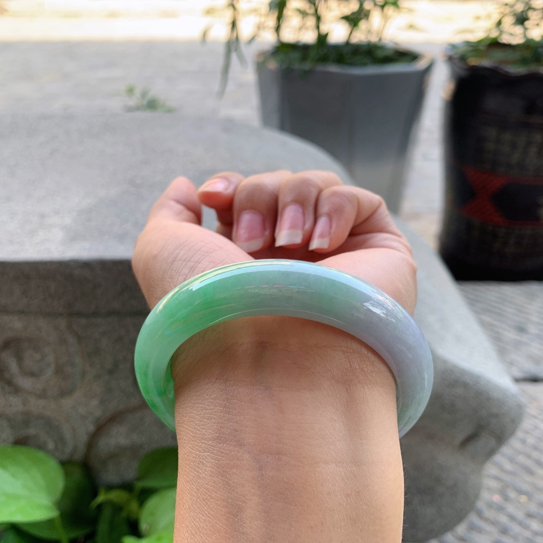 圈口 57-12.8-8.7【辣阳绿正圈手镯】正圈57 58可戴
