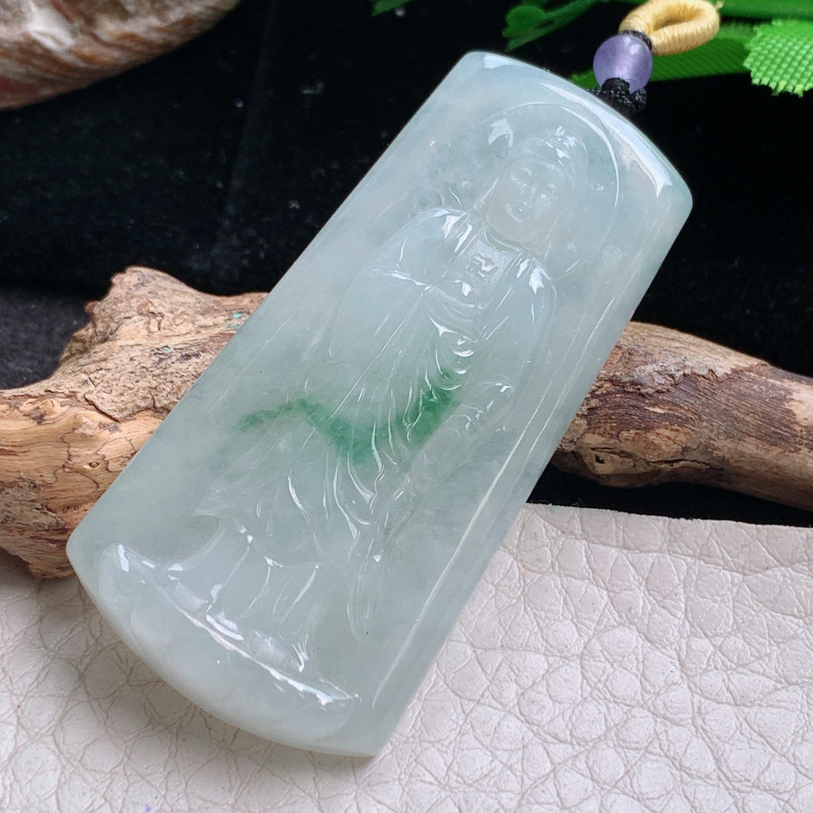 t实拍50*25*7.3缅甸翡翠A货精雕冰飘花立体大日如来佛祖玉吊坠 玉挂件