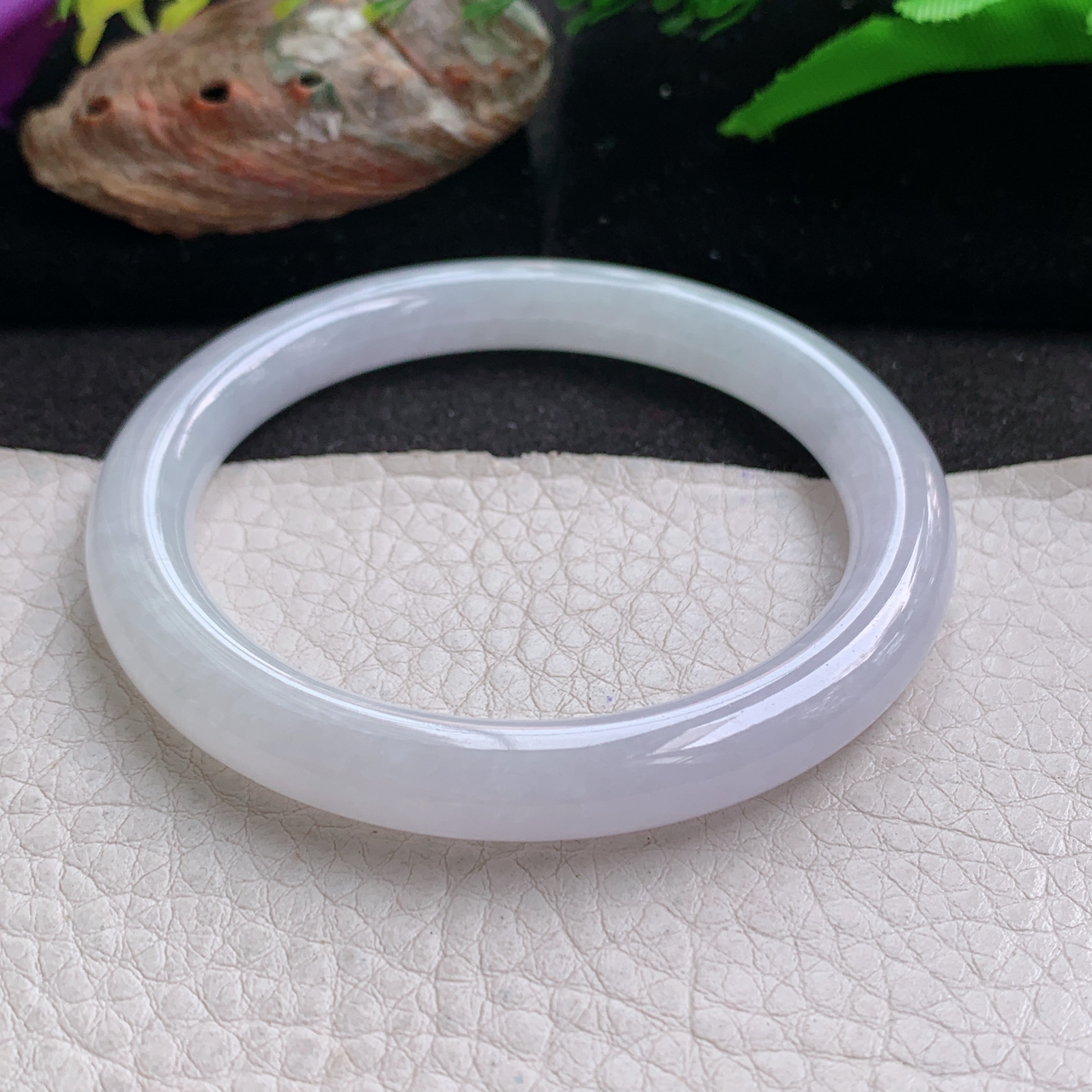 nr实拍54.5*8*8.3叮当镯 天然缅甸翡翠a货手镯冰紫圆条美人镯