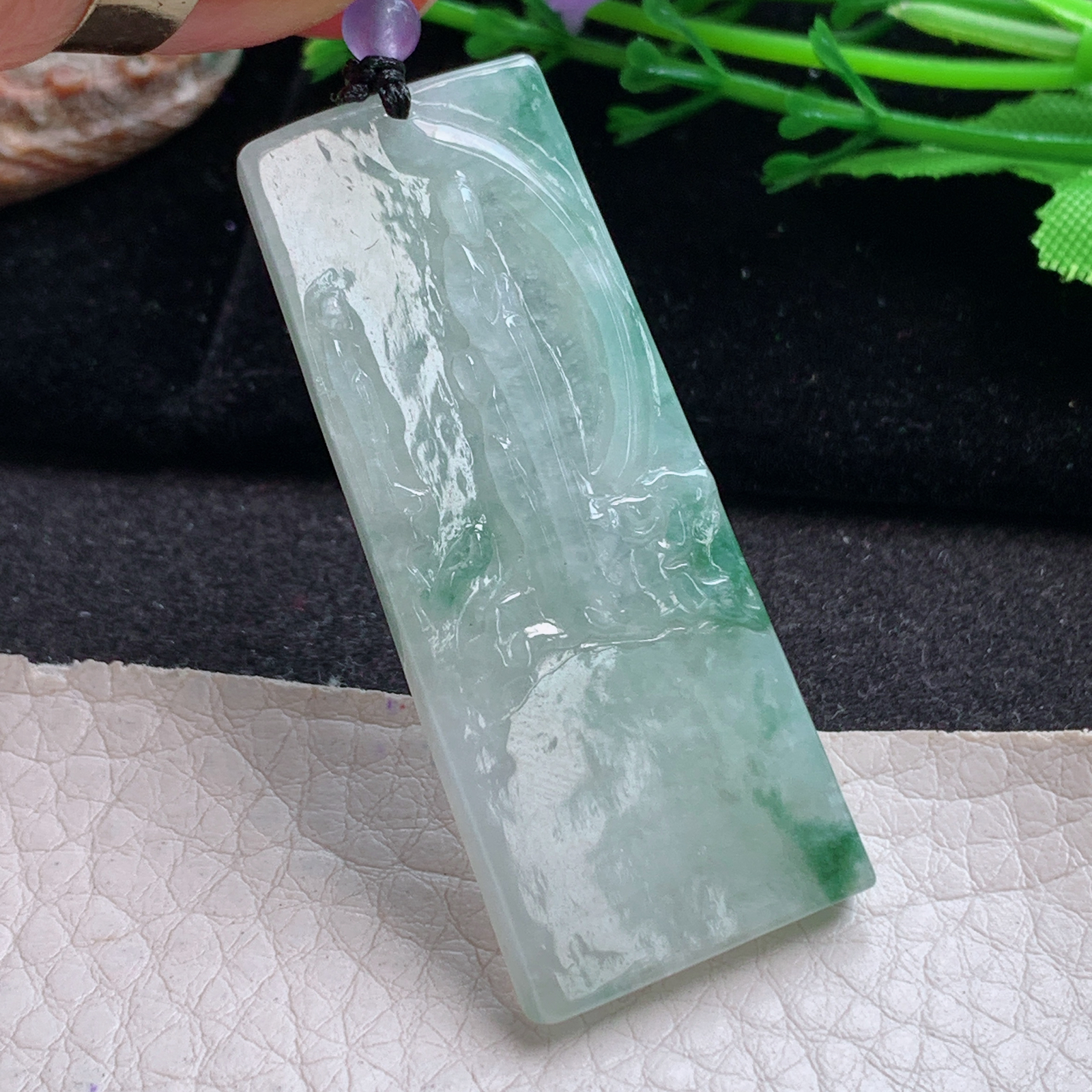 t实拍51*20.7*6.3缅甸翡翠A货精雕冰飘花无相佛祖玉吊坠 玉挂件