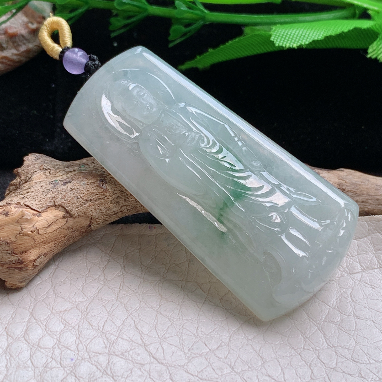 t实拍50*25*7.3缅甸翡翠A货精雕冰飘花立体大日如来佛祖玉吊坠 玉挂件