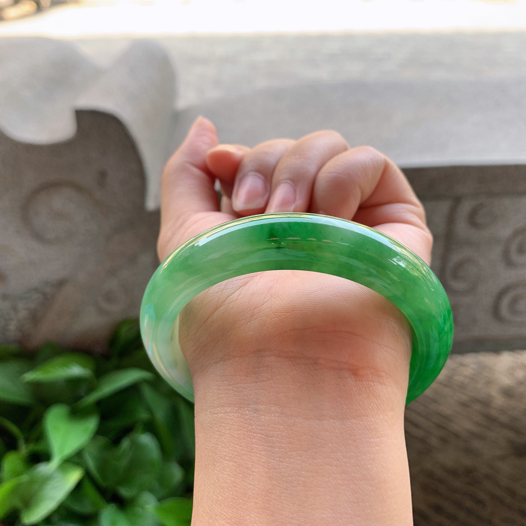 大圈口 58.7-12.8-8.7【芙蓉绿正圈手镯】正圈58 59可戴