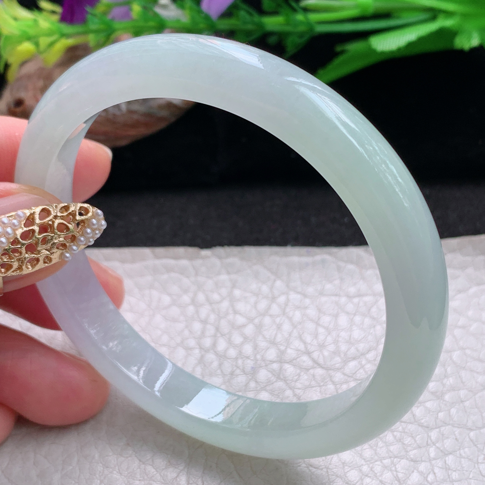 nr实拍58*9.8*7.3平安镯 天然缅甸翡翠a货手镯冰胶清新秀气正圈玉镯子