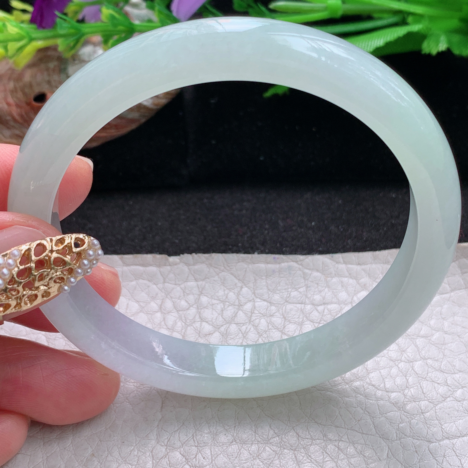 nr实拍58*9.8*7.3平安镯 天然缅甸翡翠a货手镯冰胶清新秀气正圈玉镯子